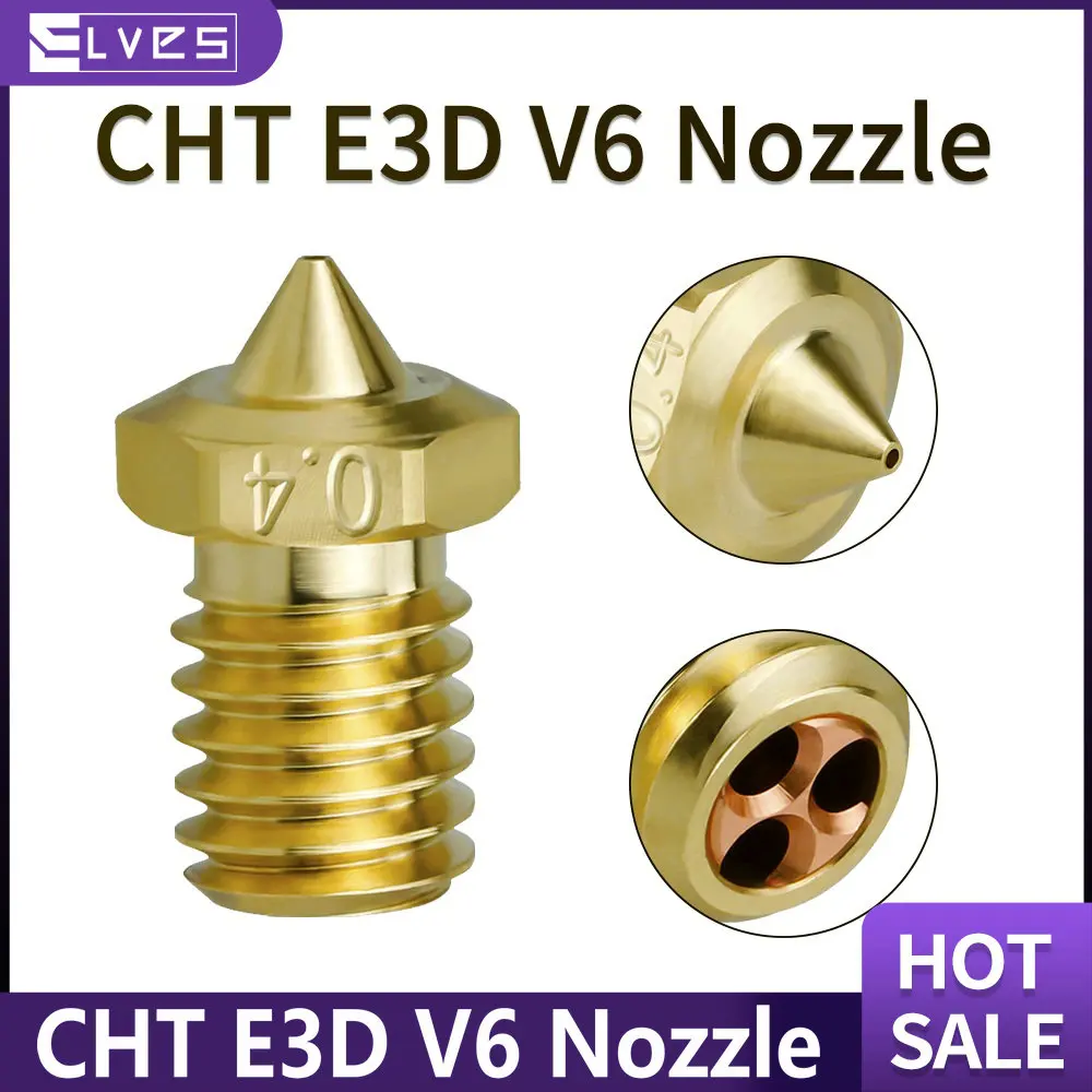 

ELVES E3D V6 Clone CHT Tip Nozzle for 1.75mm Filament Brass Copper Print Head 0.4/0.6/0.8mm High Flow 3D Printer Nozzle