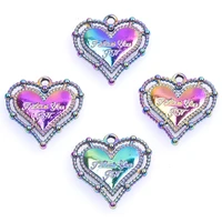 10pcslot double layer hollow heart love english alphabet word charms rainbow color metal pendant for women men collar necklace