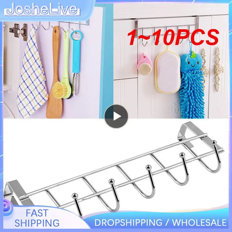

1~10PCS Storage Hanging Rack Over Door Five Hooks Stainless Door Back Suspension Kitchen Bathroom Clothes Towel Hanger Organizer