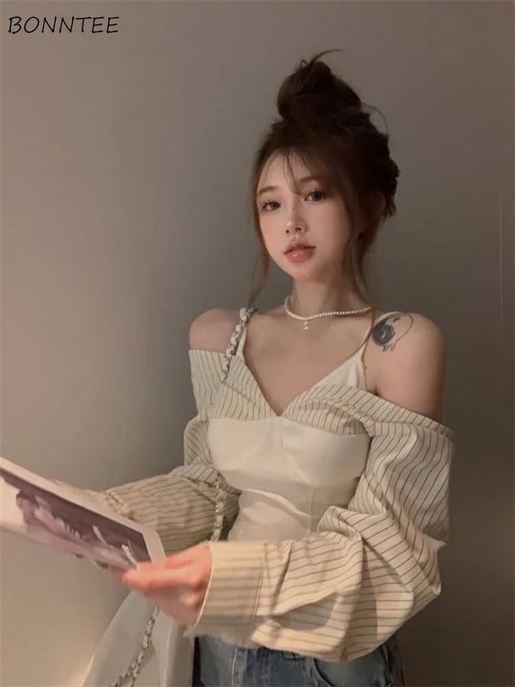 

Blouses Women Patchwork Charming Creativity Delicate Age-reducing Ladies Korean Style Special Casual Elegant Prevalent All-match