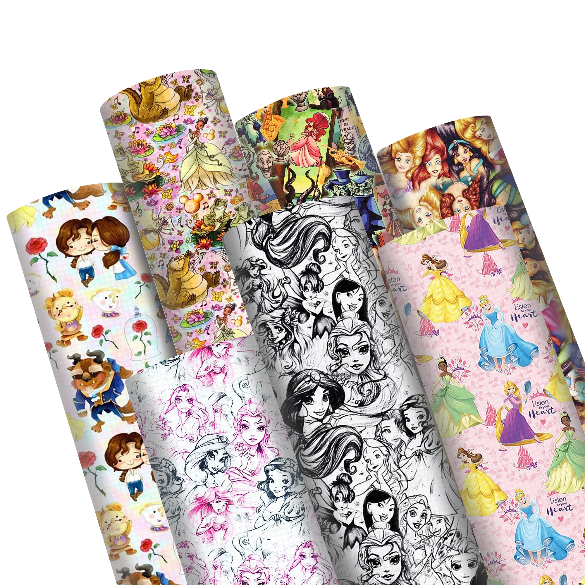 Disney Princess 20*33cm Faux Synthetic Leather Fabric For Bows Crafts DIY Handmade Wallet Bag Earrings
