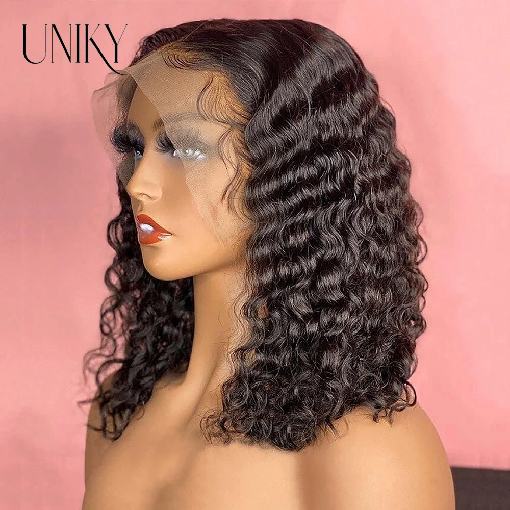 Парик из человеческих волос с глубокой волной короткий короткой кружевной