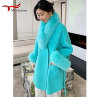High sense double-sided cashmere wool coat women's 2021 autumn winter new Korean version medium length Fox Fur Collar Coat