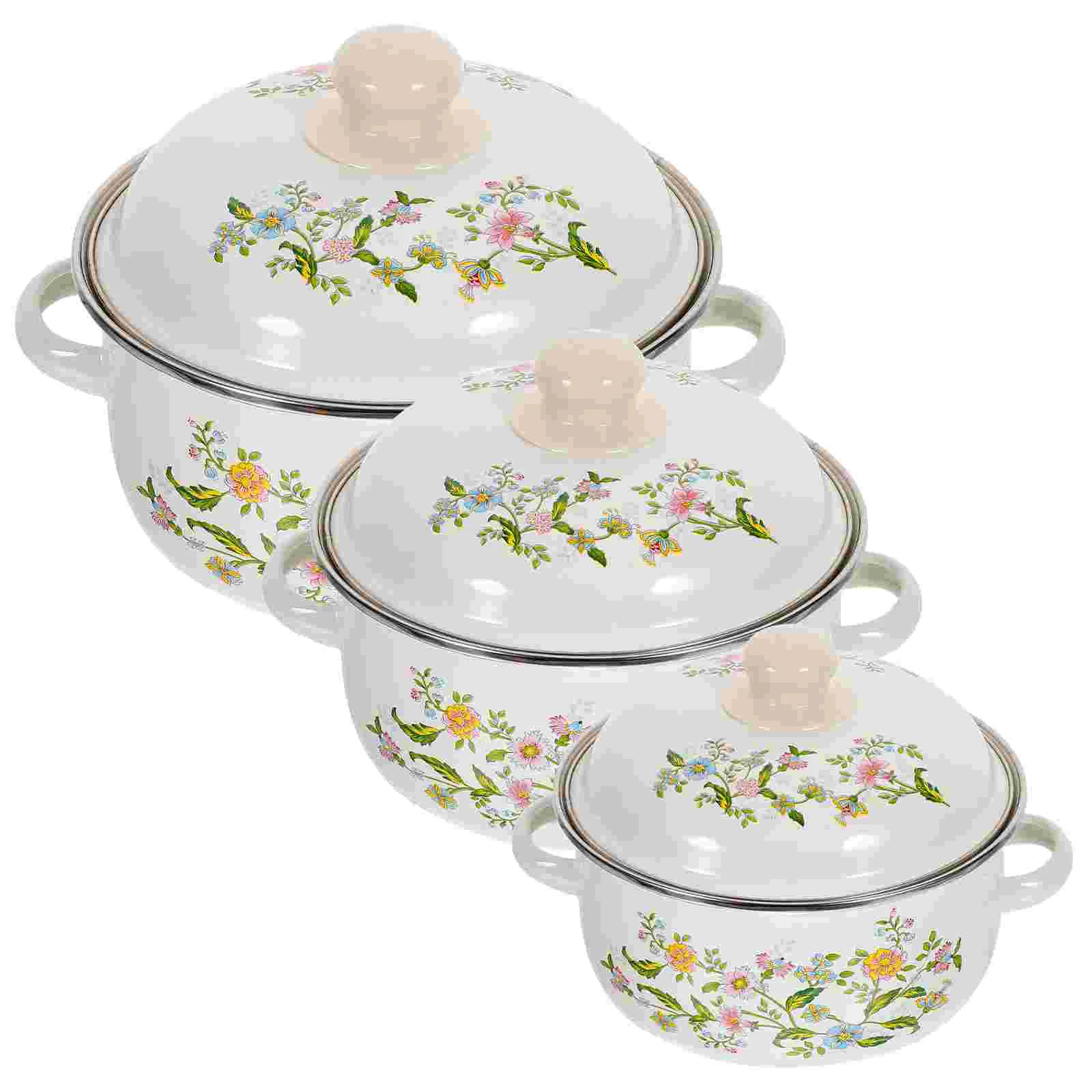 Кастрюля с цветочным принтом в стиле ретро плита глиняной эмалью маленькая