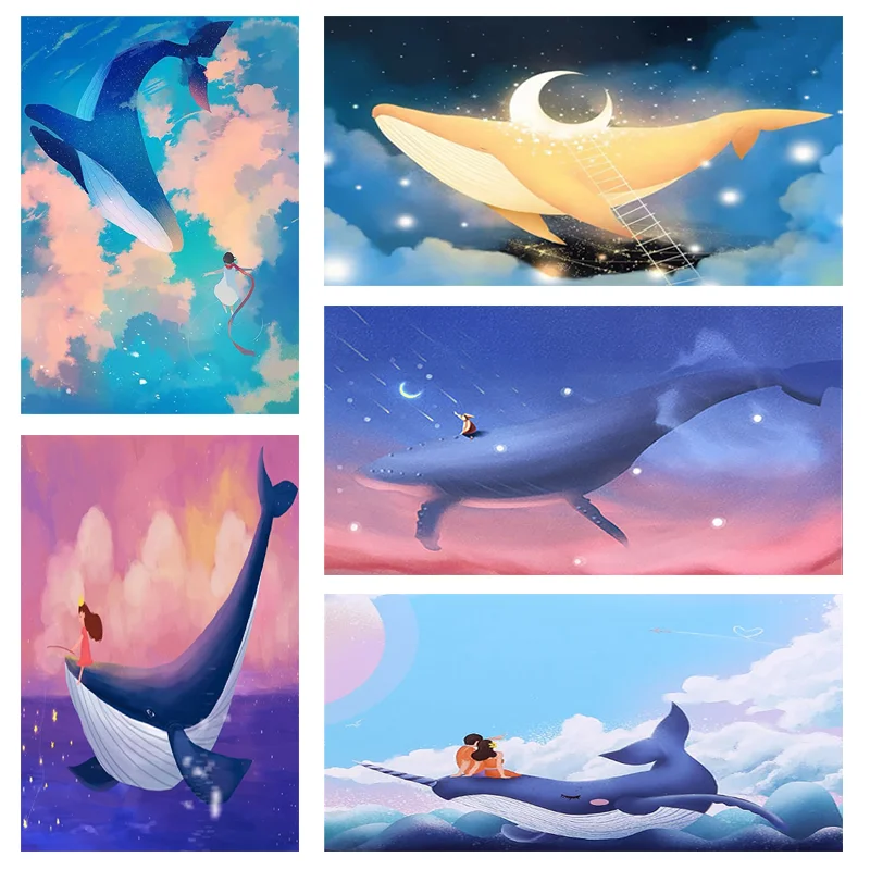 

5D Diamond Painting Round Drill Whale Picture Mosaic Cross Stitch Kit Rhinestones Kids DIY Diamond Embroidery Bedroom Decor