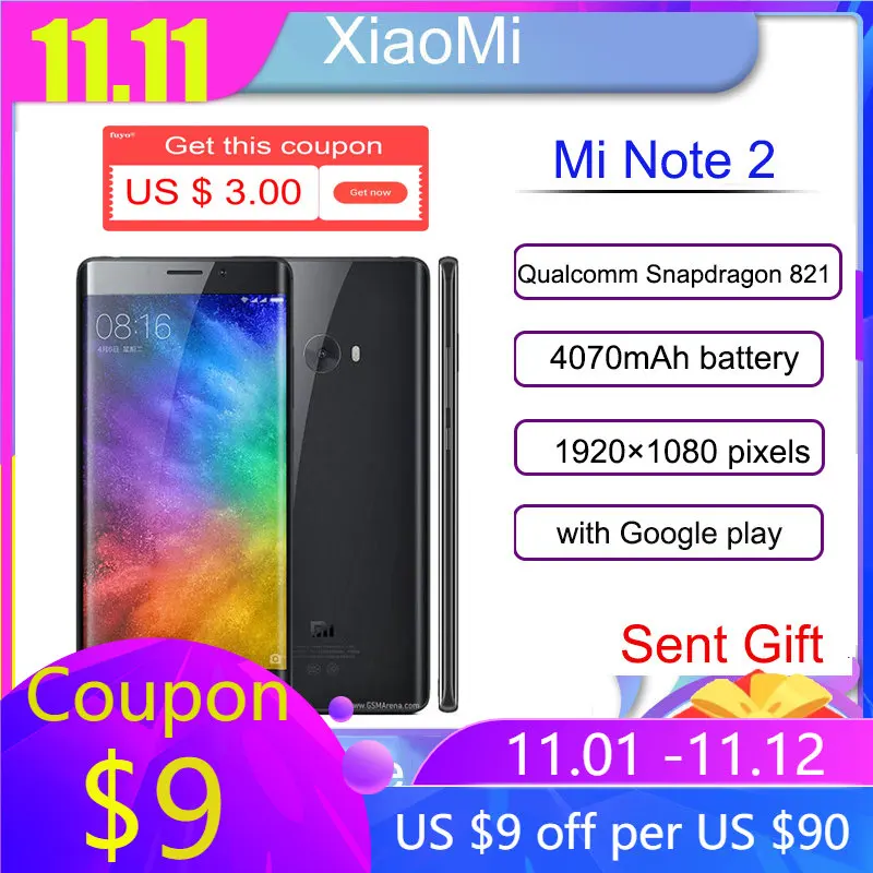 Ceny Xiaomi Mi Note 2 Smartphone NFC Snapdragon 821 Szybkie ładowanie 3.0 Android AMOLED Gorąca Sprzedaż Wysokiej Klasy Wersja