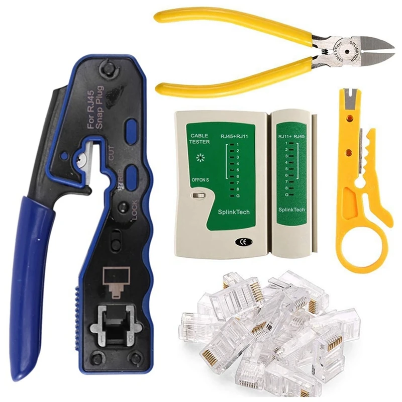 

Rj45 Crimp Tool Kit By Crimp Tool Crimper Cutter For Cat6 Cat5e With 50PCS Connector Stripper Cable Tester And Pliers