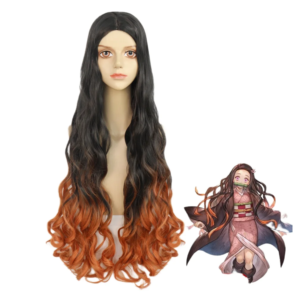 

Kamado Nezuko Wig Anime Demon Slayer Cosplay Heat Resistant Synthetic Hair Halloween Party Wigs And Cap
