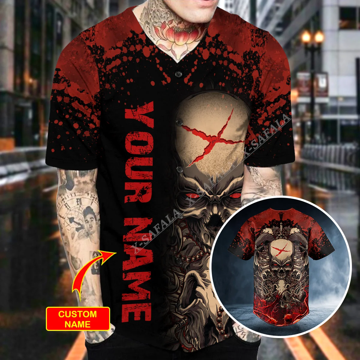 

X-SAFALA The Wanted Raven Killer Skull 3D Print Baseball Jersey Shirt T-Shirt Top Tee Men Streetwear Short Sleeve V-Neck Hip Hop