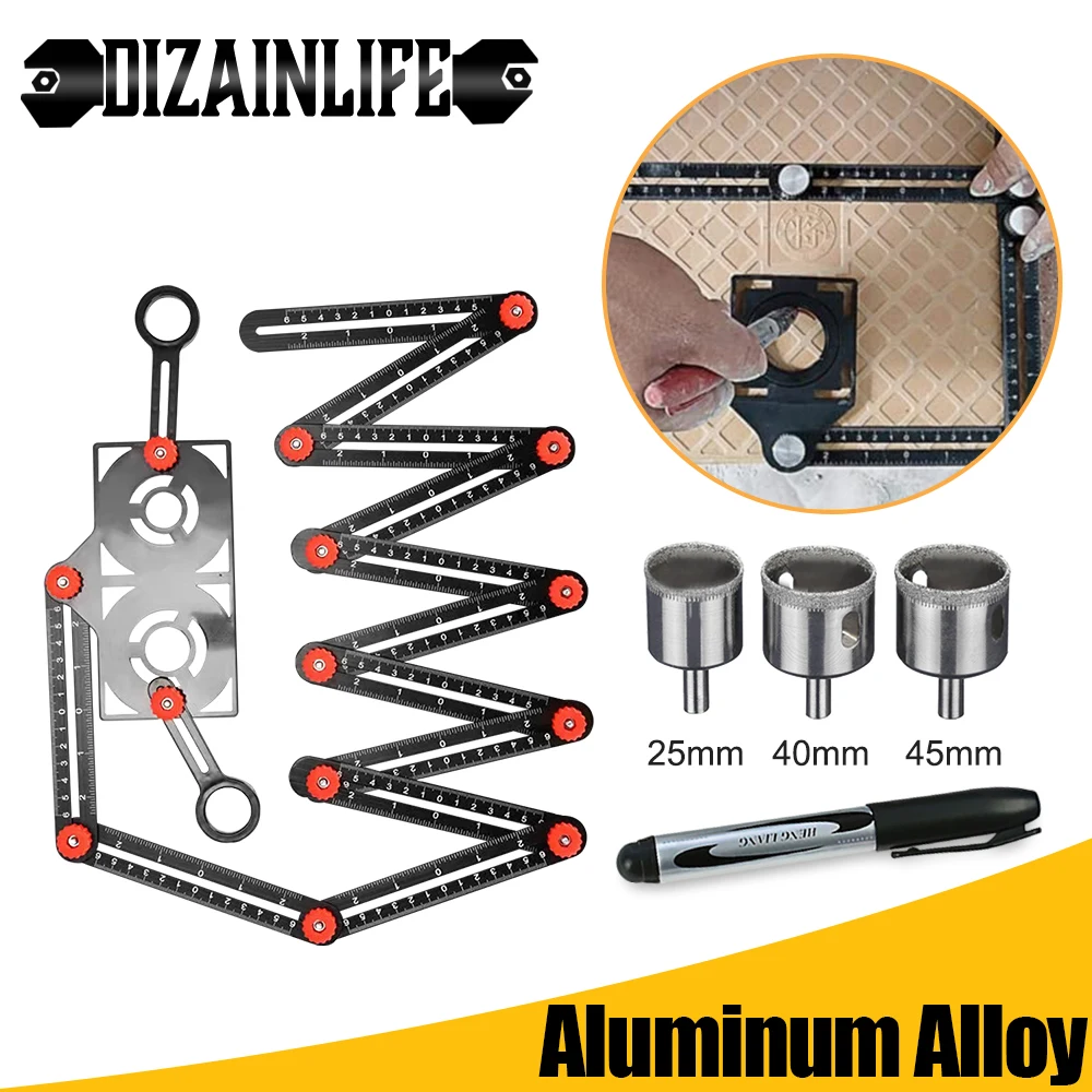 

Многоугловая линейка из алюминиевого сплава, измерительная линейка с двумя зеркальными отверстиями, локатор, деревообрабатывающий строит...