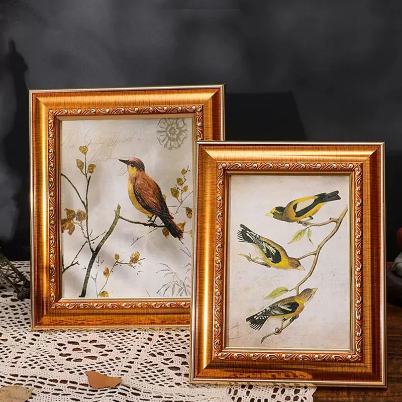 

Wood Picture Frame Photo Kids Art Gold Personalized Vintage Frame Glass Square Portaretratos De Fotos Modern Home Decoration