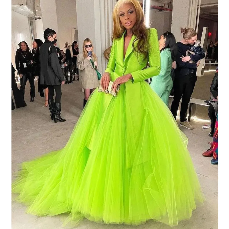 

Женская длинная юбка с оборками, неоново-зеленая Тюлевая юбка-макси до пола, вечерняя Юбка со шлейфом, на заказ