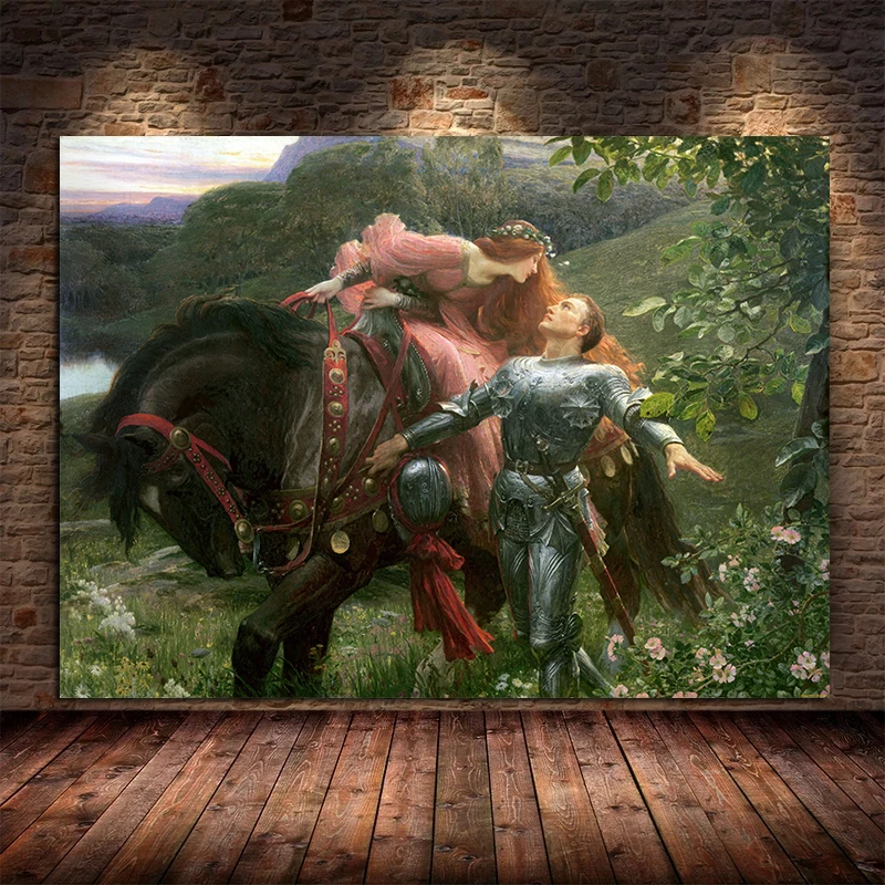 

Famous Oil Painting La Belle Dame Sans Merci By Frank Bernard Dicksee,Knights Maidens Modern Wall Art Decor Print Canvas Picture