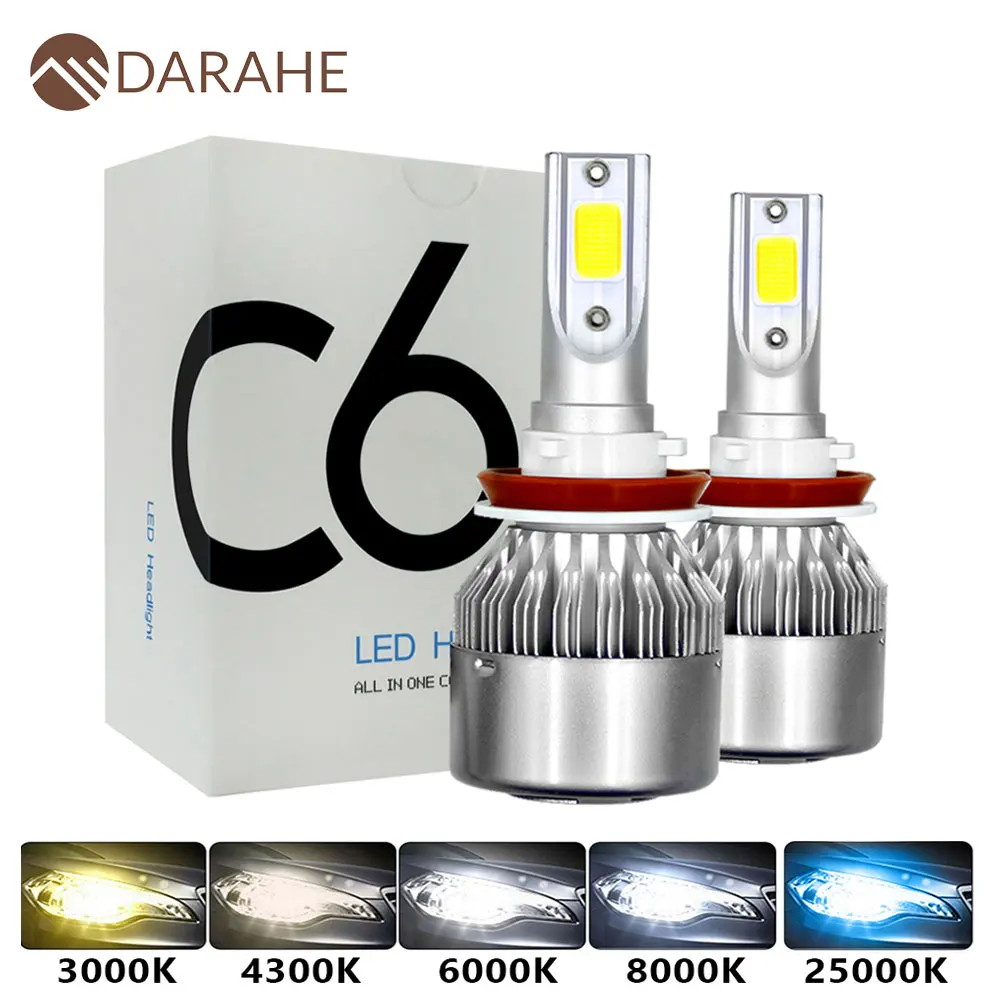 

DARAHE Led Headlight Hulbs C6 H7 LED H1 H3 Car Lights H4 880 H11 HB3 9005 9006 H13 3000k 6000K 72W 12V 8000LM Auto Headlamps