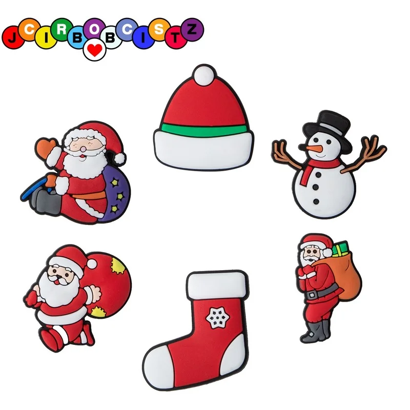 

1Pcs PVC Santa Claus Shoes Charms Holidays Gift Cartoon Snowman Santa Hat Socks Croc Accessories Buckles DIY Kid Wristband Decor