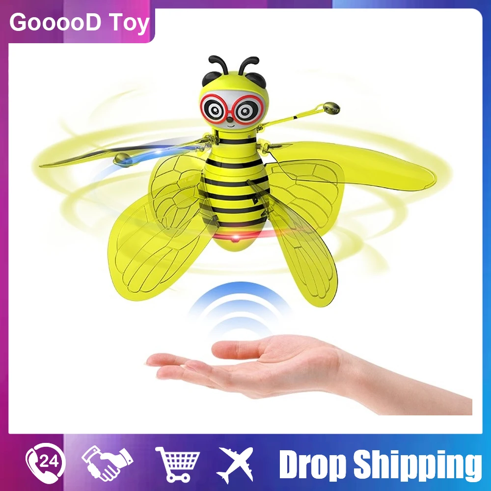 

Mini UFO Flying Bee Rc Drone with Wings Hand Sensing Induction Helicopter Electronic Model Quadcopter Drohne Toys for Children