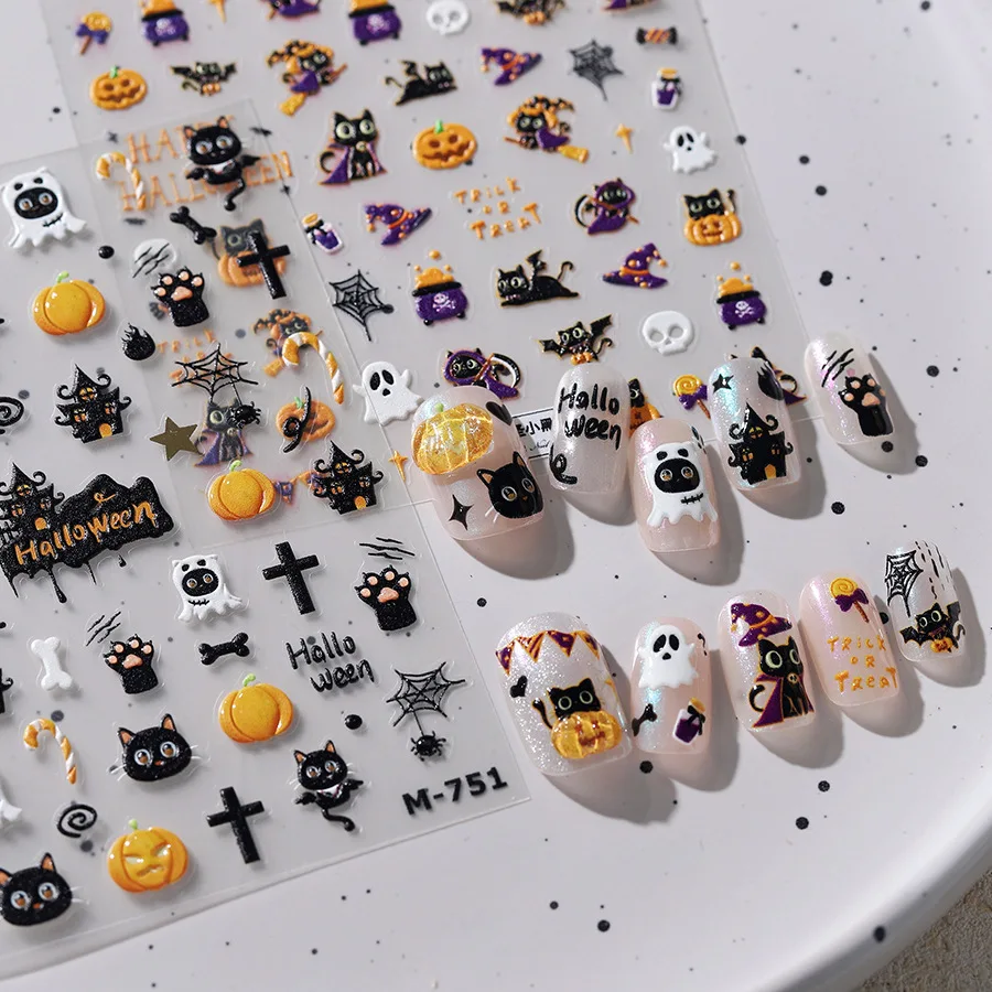 Хэллоуин Волшебный Черный Кот Тыква Призрак Летучая Мышь Череп 5D Рельефы