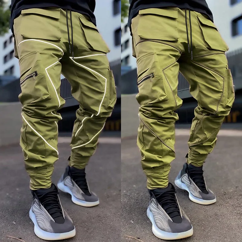 

Black Patchwork White Pants Cargo Loose Casual Mens Plus Size Striped Multi Pocket Jogging Sports Fiess Hip Hop Jogger Trouser