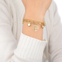 high quality stainless steel women pendant bracelet trendy round pearl multilayer link chain charm pulseras birthday gift