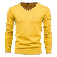 2022 spring and autumn new 100 cotton mens knitted sweater solid color long sleeved hong kong style youth mens v neck sweater