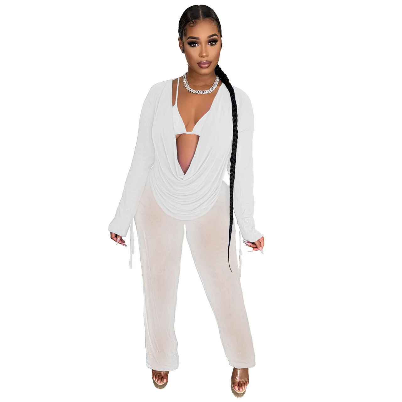 

Women's Pants sets Club bikini see through gauze sexy three pieces suits