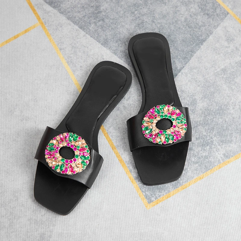 Z Fashion Flat Bottom Women's Sandals Brand Design Laides Shoes 2023 Summer Outside Slides Luxury Colorful Diamond Beach Shoes