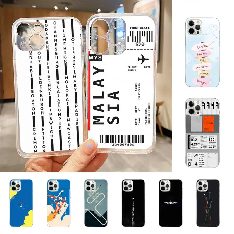 

Plane Flight Ticket Travel Phone Case For Iphone 7 8 Plus X Xr Xs 11 12 13 Se2020 Mini Mobile Iphones 14 Pro Max Case
