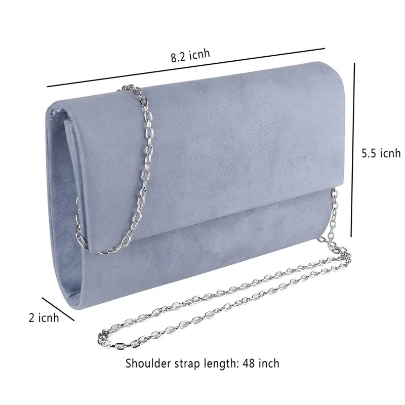 Medium Carry Suede Clutch Bag for Women Travel Organization Casual Over Shoulder Cross Body Style with Chain