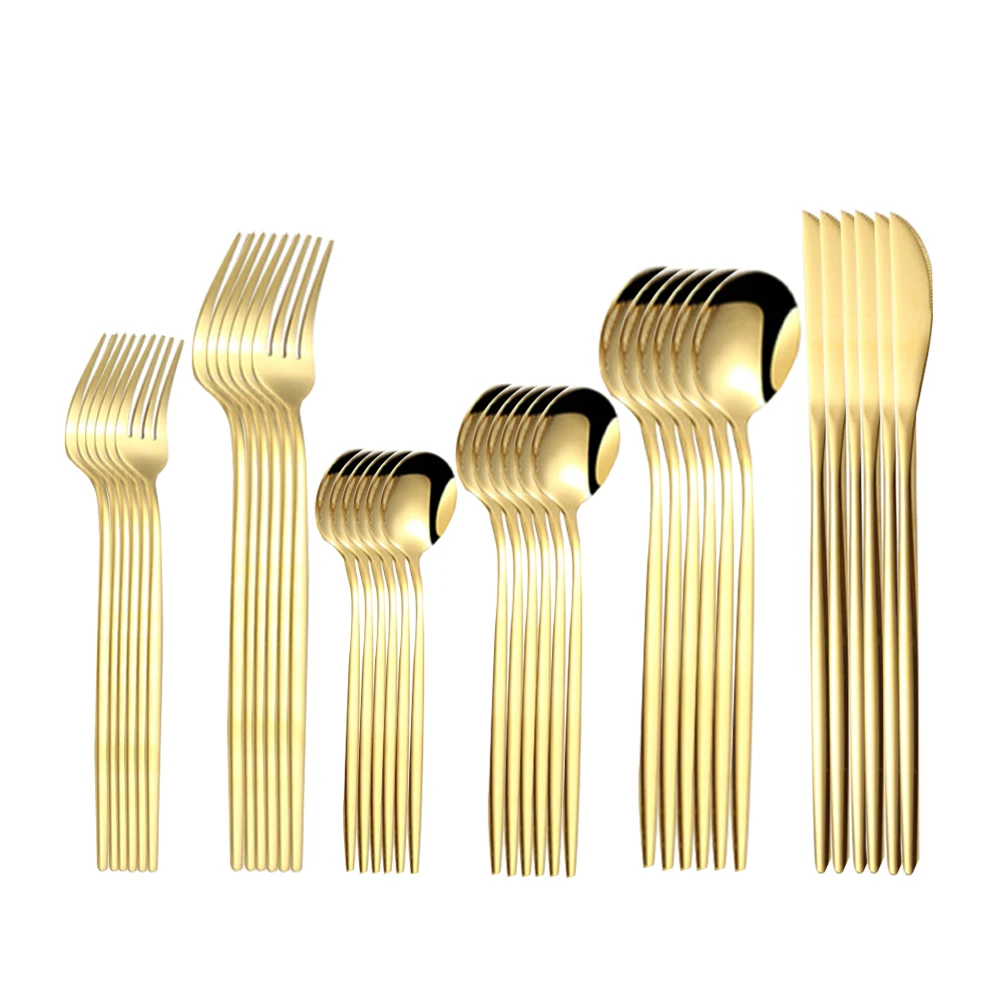 

Набор золотых столовых приборов из нержавеющей стали 410, вилка, ложка, столовая посуда, набор золотой столовой посуды, Прямая поставка, 36 шт.