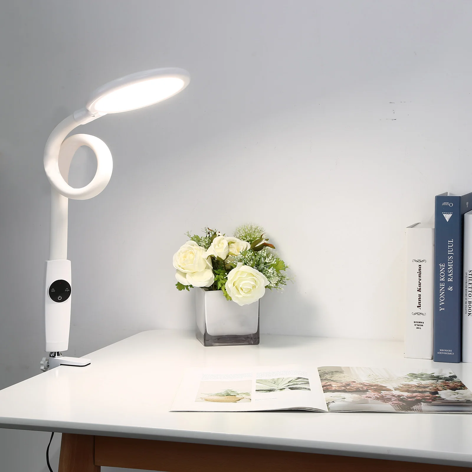 

LED Desk Lamp Clip On, Touch Control, Long Arm Reading Night Light, Flexible Gooseneck Dimmable Lamp for Desk Study Work Office