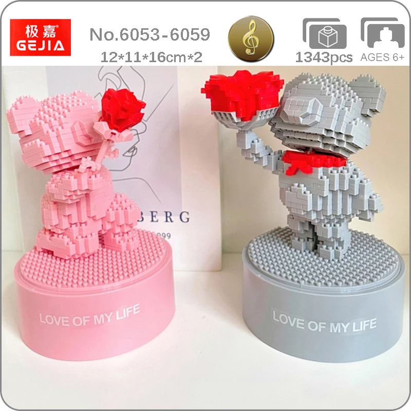 

Gejia Love Rose Flower Bear Cloak Proposal Ring Pet Animal Music Box Mini Diamond Blocks Bricks Building Toy For Children No Box