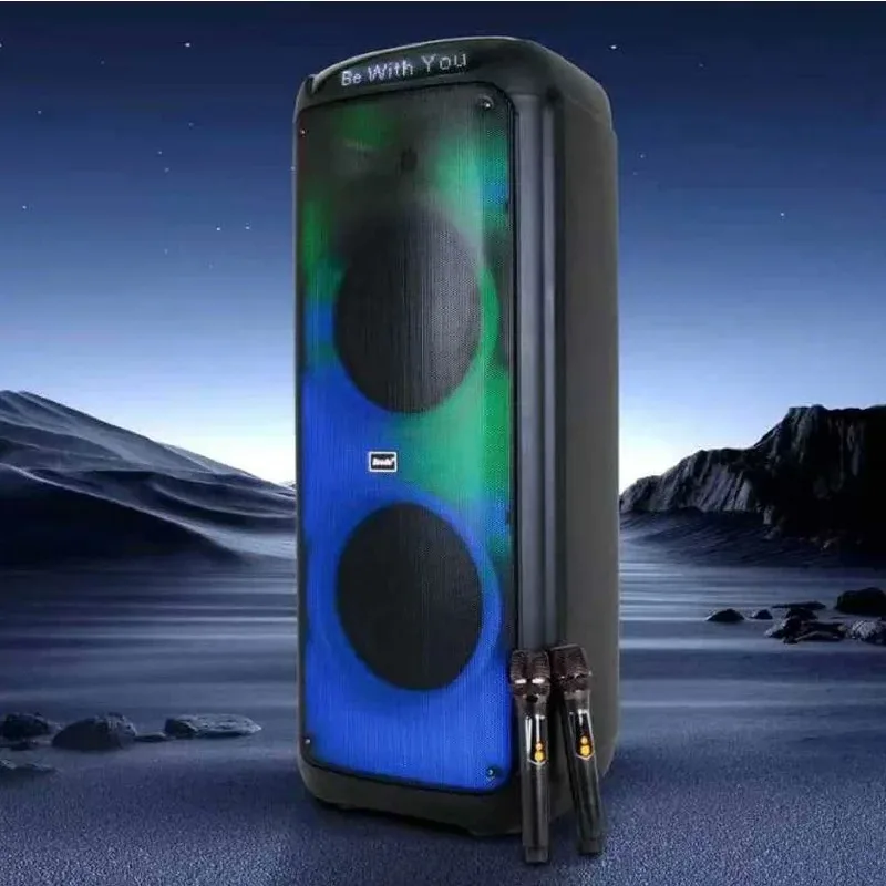 Фото Двойная 12-дюймовая караоке-колонка с Bluetooth, портативная колонка для вечеринок с USB, сабвуфер с микрофонами, RGB-подсветкой, высокой мощностью 150 Вт, модель BTS-2125 №5