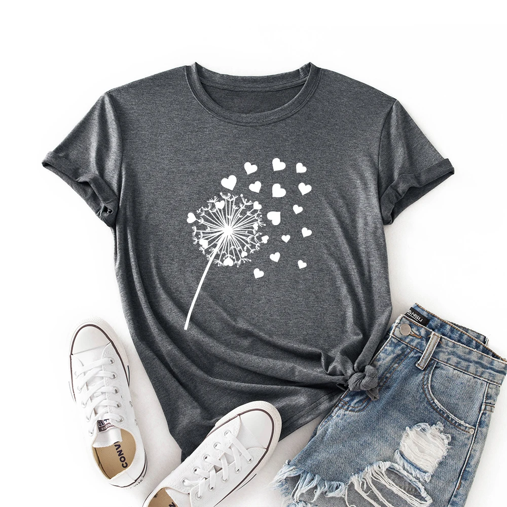 

Women Crew Neck Short Sleeve Casual Summer T-shirts Love Dandelion Graphic Tee Tops Female Clothes Shirts for Woman