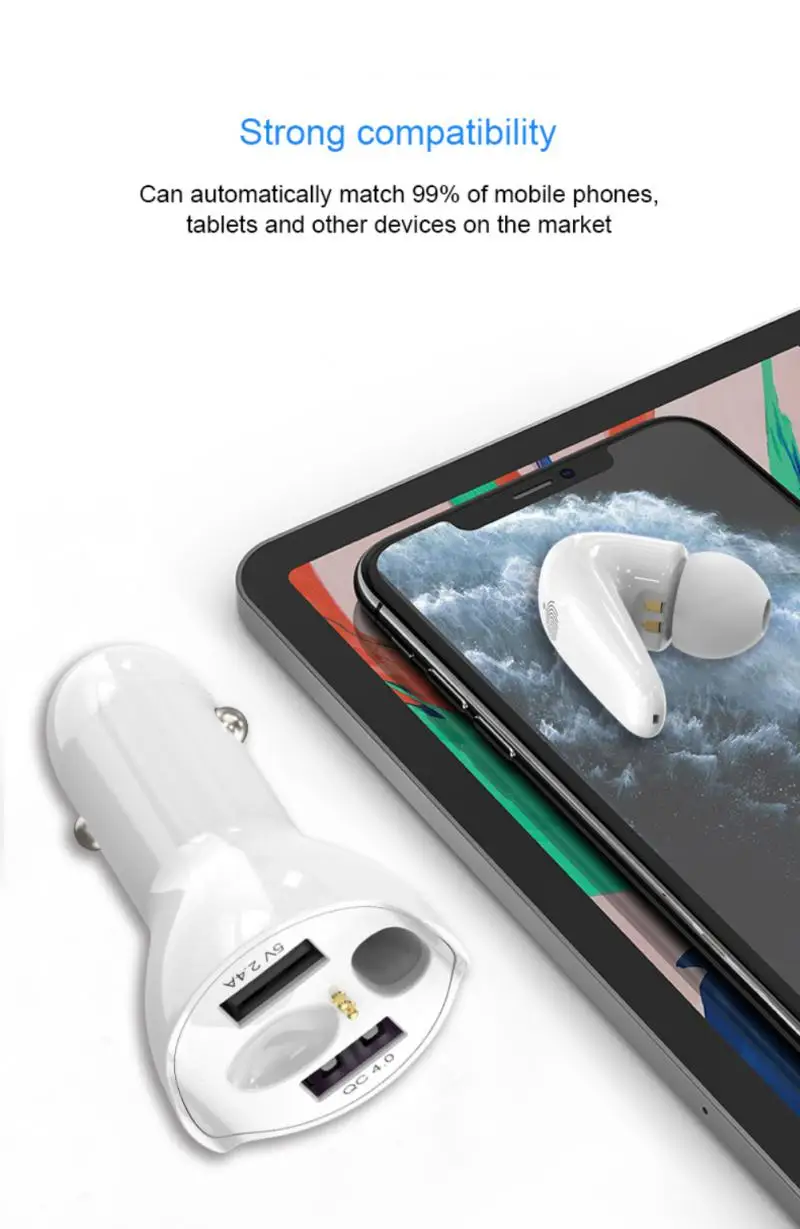 

Портативное автомобильное зарядное устройство с Bluetooth-гарнитурой, многофункциональное автомобильное зарядное устройство 2 в 1, быстрая зар...