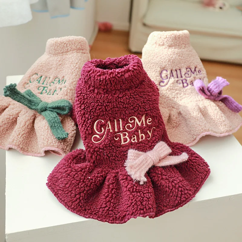 

Одежда для собак и домашних животных, платье с бантом и надписью для собак, одежда для кошек, маленький принт Call Me для малышей, милые осенне-з...