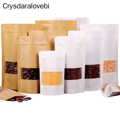 

50/100 шт. бумажный пакет, пакет из крафт-бумаги с замком на молнии, многоразовый герметичный пакет с прозрачным окошком для хранения печенья, с...