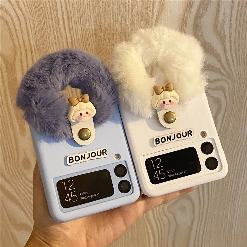 

For Samsung ZFlip3 Case Plush Autumn Winter Folding Cover for Samsung Galaxy Z Flip 3 Fur Phone Covers for ZFLIP 3 Etui
