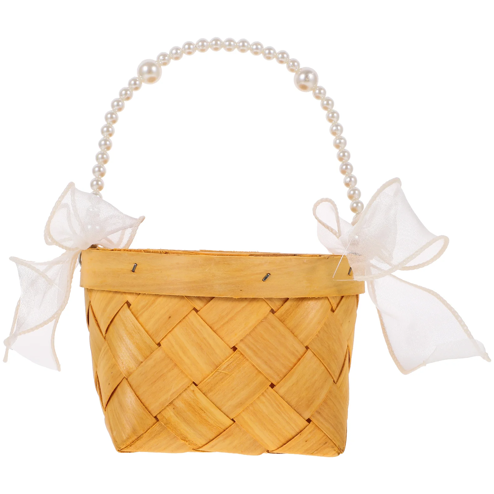 

Imitation Rattan Outdoor Decor Empty Willow Baskets Chiffon Handle for Weddings