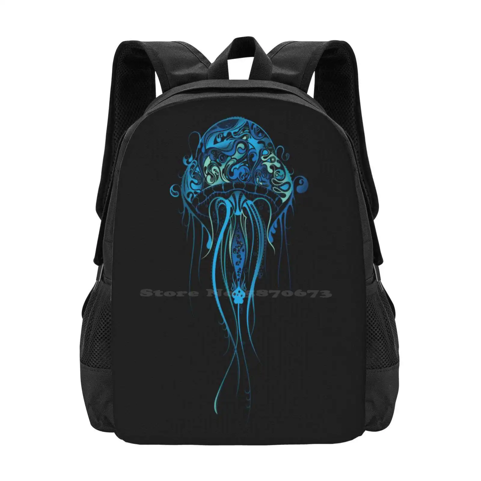 

Blue Jellyfish Hot Sale Backpack Fashion Bags Jellyfish Vector Black Violet Blue Sea Life Ocean Dark Purple Colorful Cute