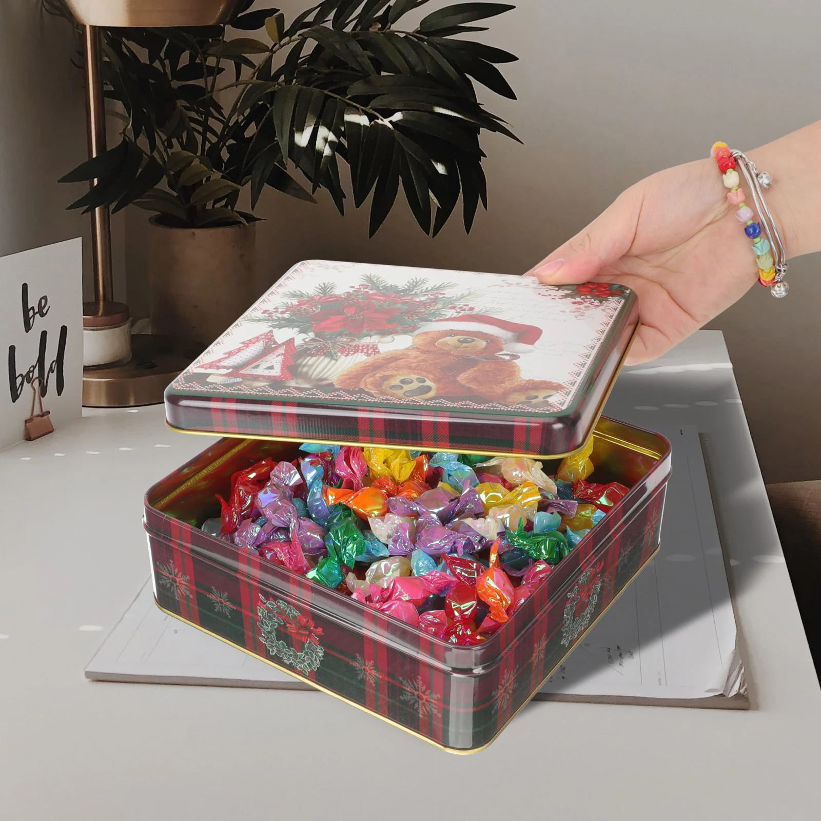 

Christmas Box Tin Cookie Candy Tinplate Gift Tins Boxes Containerscontainer Metal Lidssanta Favor Storage Treat Giving Jar