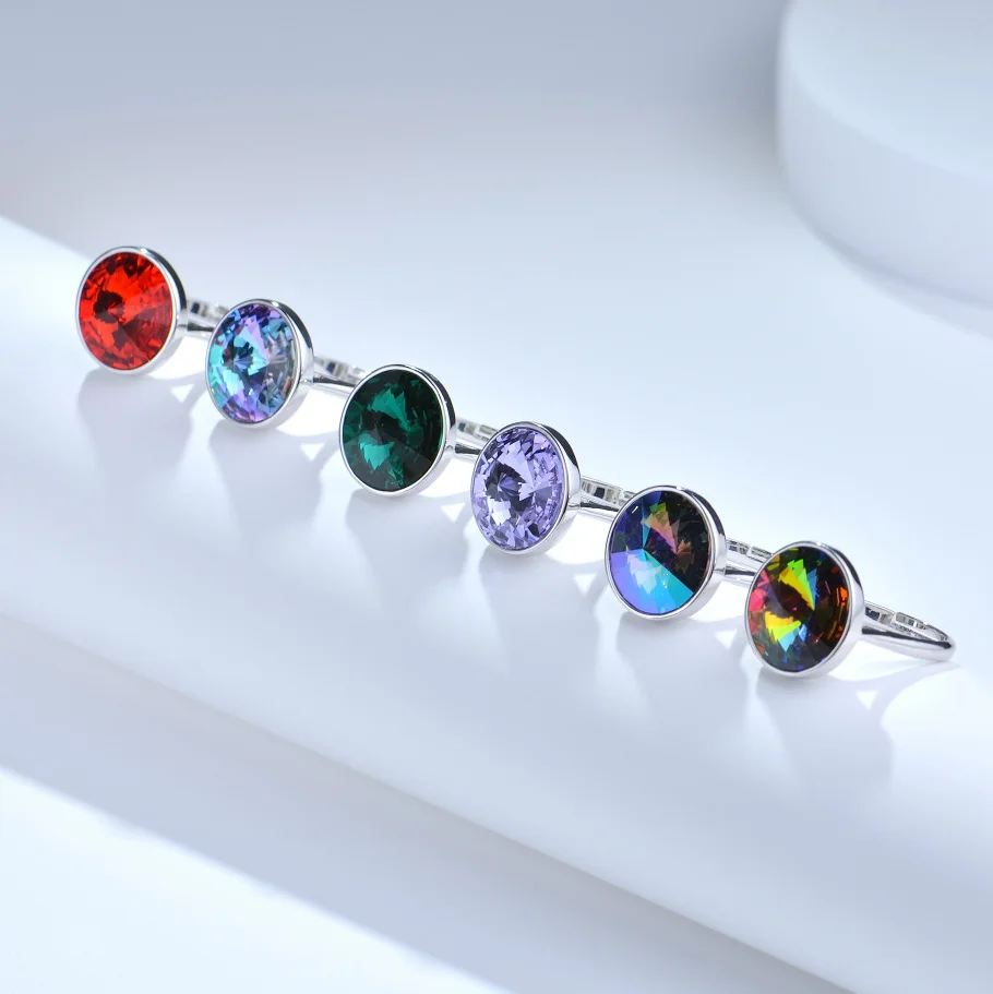Silver Color Finger Rings Original Crystals From Austria Round RIVOLI Stone For Women Matching Wedding Engagement Jewelry |