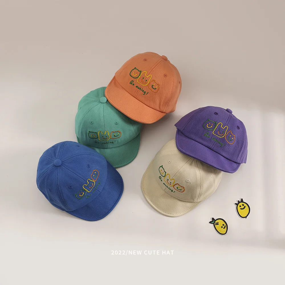 

Новая детская шляпа от солнца с мультяшной вышивкой, детская бейсбольная кепка, Детская уличная шляпа с короткими полями и защитой от солнц...