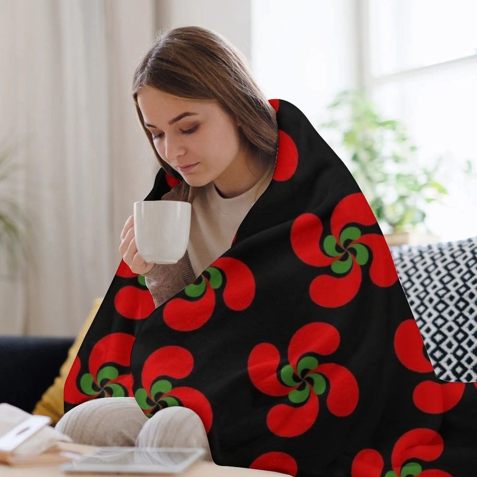 Баскский крест Lauburu красный зеленый белый пледы Reisadi летнее теплое зимнее