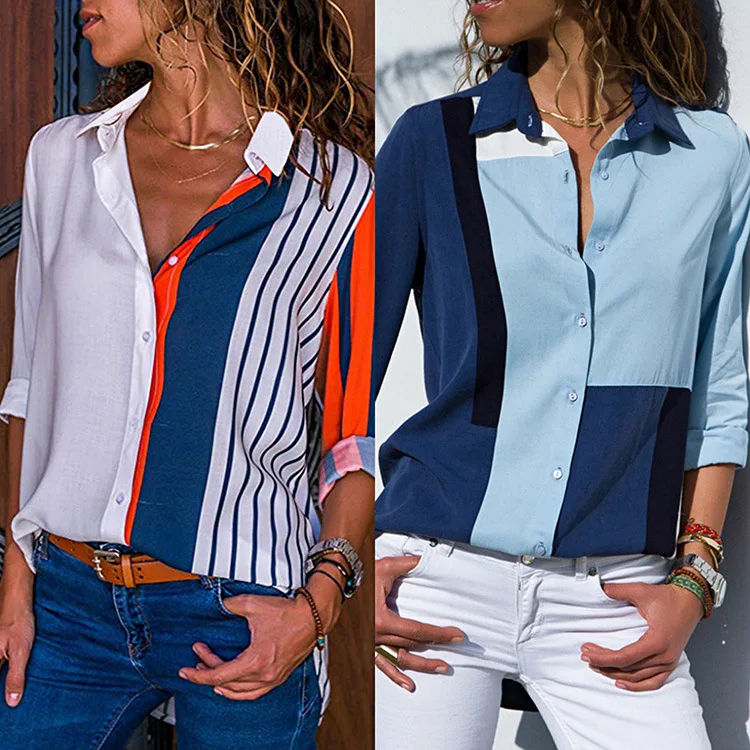 

2022 New Women's Shirts Hot Sale Casual Printed V-neck Long Sleeve Chiffon Shirts Ladies Tops Spot