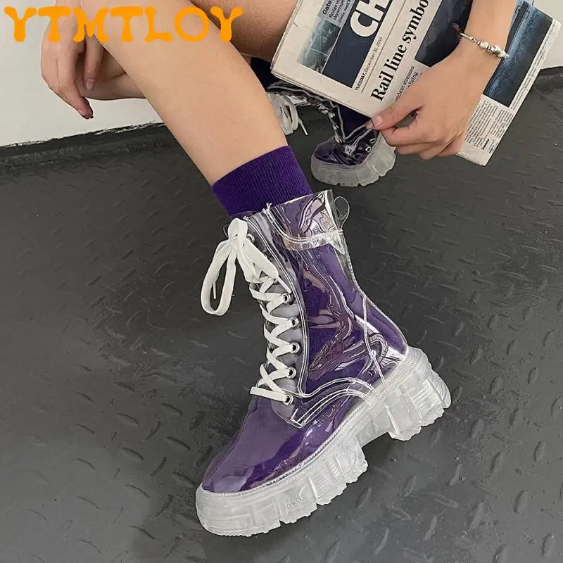 

Korean Version Of Crystal Sole Transparent Martin Boots New Design Casual Thick-soled Lace-up Fairy Boots Women Ankle Boots