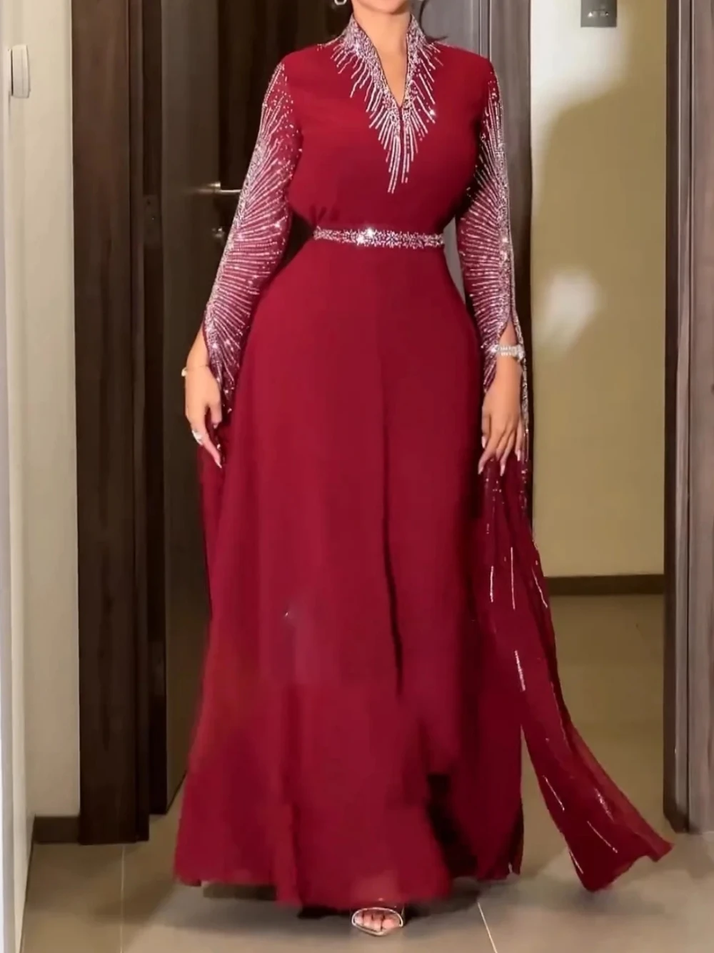 Элегантное арабское вечернее платье с v-образным вырезом кафтан винтажное