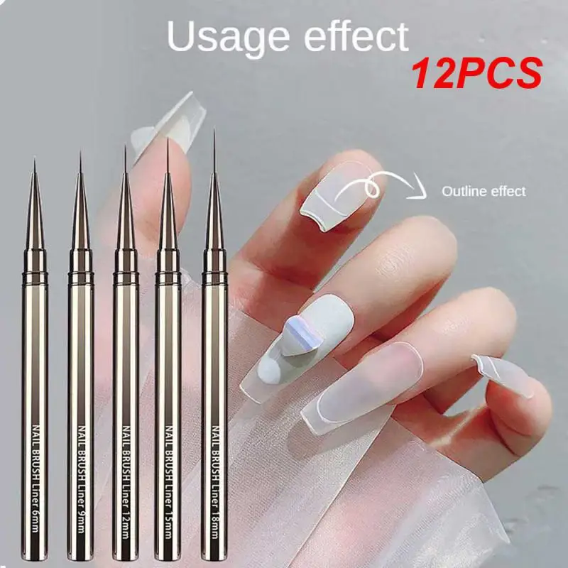 

12PCS Ultra-fine Nail Art Brush Acrylic French Stripe Nail Liner Brush 3D Manicuring UV Gel Painting Drawing Pen Accessories