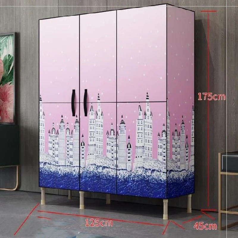 

Modern Economic Assembly Wardrobe Storage Cabinet Fabric Steel Frame Bold Reinforcement Cloth Wardrobe Simple