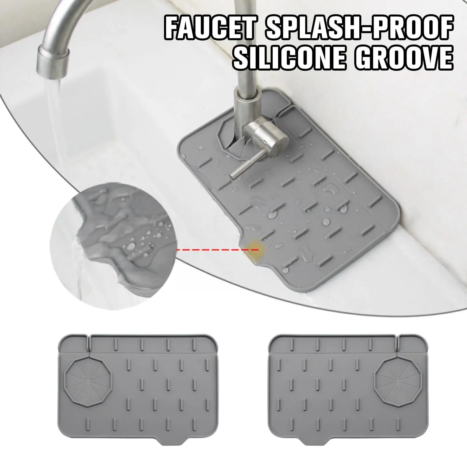 

1pc Silicone Faucet Mat Kitchen Faucet Handle Drip Water Faucets Catcher Guard Tray Double Sink Splash Drain Sided Pad Use P7x4
