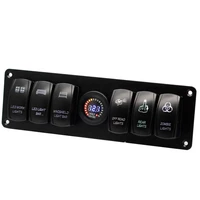 6 position rocker switch panel with 12v digital voltmeter display 12v 24v led blue lighted onoff switches6